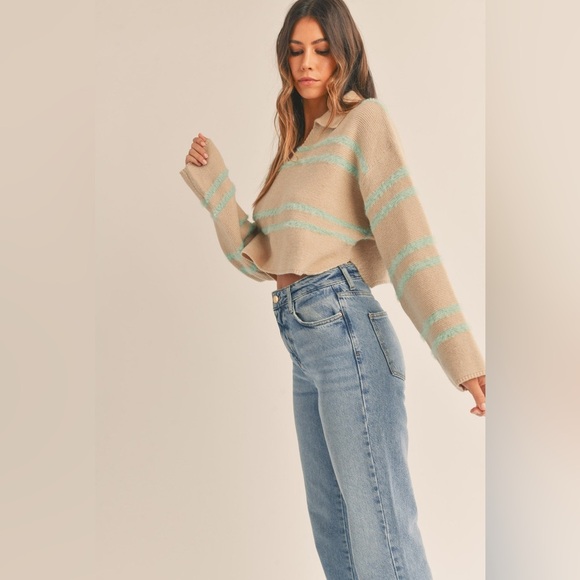 MABLE FUZZY CROP STRIPE SWEATER - Picture 2 of 11
